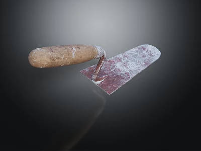 Sturdy Professional Construction Trowel with Wooden Handle and Cement Residue 3d model