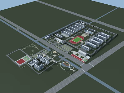 3D Model Campus Master Plan With Academic Buildings Sports Field And Green Paths 3d model