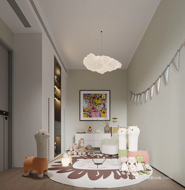 Modern Elegant Walk in Closet Interior Design With Storage Cabinets And Pendant Lighting 3d model 