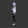 Stylish Game Movie Character Featuring Purple Hair Purple White Coat Black Tight Pants White Shoes 3d model