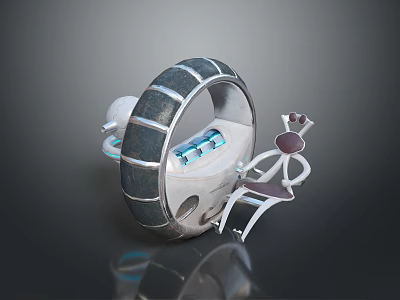 Futuristic Motorcycle With Circular Black Silver Frame Blue Internal Components And White Purple Seat Structure 3d model