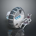 Futuristic Motorcycle With Circular Black Silver Frame Blue Internal Components And White Purple Seat Structure