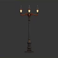 Vintage Street Lamp With Four Lamps Red Arms And Decorative Metal Pole