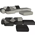 Modern Gray Sectional Sofa With Plush Pillows And Matching Ottoman 3d model