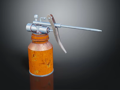 Vintage Rusty Sprayer Tool With Orange Canister Metal Nozzle And Handle 3d model