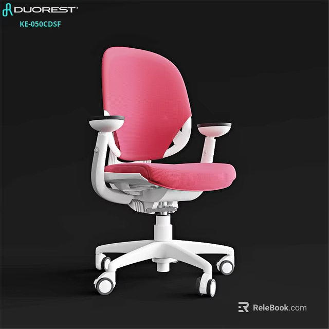 Stylish Pink White Ergonomic Desk And Chair Combination For Comfortable Kids Home Study Use 3d model 