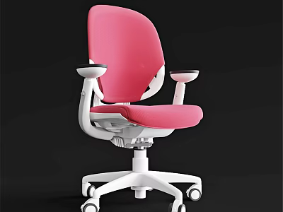 Stylish Pink White Ergonomic Desk And Chair Combination For Comfortable Kids Home Study Use 3d model