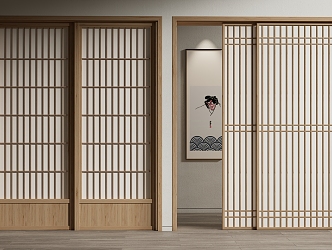 Japanese style sliding door wooden sliding door swing door sliding door 3d model