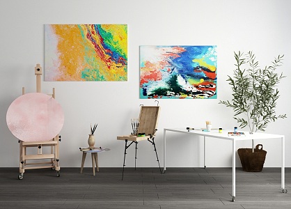 Modern Painting Tools Studio Painting Tools Sketchpad Easel Combination Creative Abstract Wall Decoration Hanging Painting Studio Painting Tools Combination 3d model