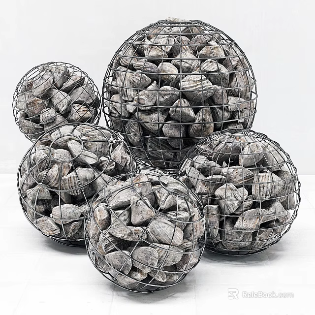 Spherical Decorative Components With Wire Mesh And Natural Stones 3d model