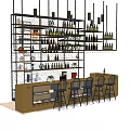 Modern Bar Counter With Black Stools Wine Racks And Displayed Wine Bottles