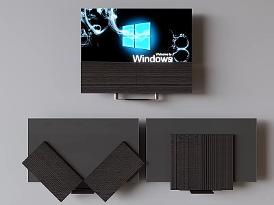 Sleek Wall Mounted Television Showing Windows 8 Interface With Dark Wooden Cabinetry 3d model