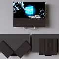 Sleek Wall Mounted Television Showing Windows 8 Interface With Dark Wooden Cabinetry