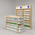Pharmacy Display Shelves With Wooden White Structure And Multiple Tiers For Product Storage 3d model