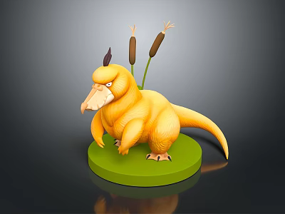 Yellow Animal with Long Snout and Reeds on Back Standing on Green Base 3d model