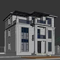 Elegant Detached Villa With Large Windows Balcony Columns Surrounded By Green Plants And Blue Sky