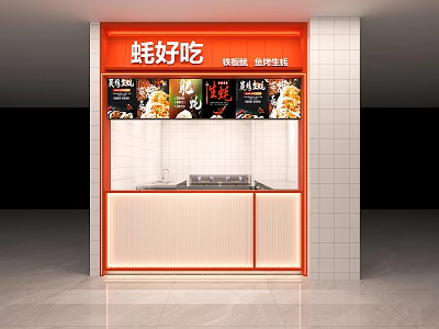 Orange Frame Food Stall With Menu Display And Cooking Counter Interior 3d model