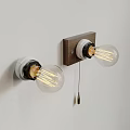 Modern Vintage Wall Lamps with Wooden White Bases Clear Filament Bulbs Pull Cord Switch