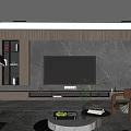 Modern Living Room Interior With Marble TV Wall Orange Chair Coffee Table And Green Plant