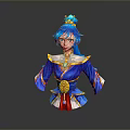 Eastern Style Character With Blue Hair And Traditional Ornate Costume