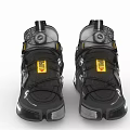 Black Tech Inspired Sneakers With Reflective Details Yellow Accents And Chunky Sole
