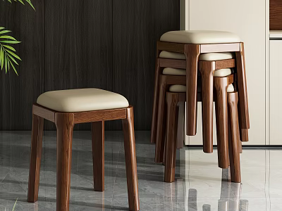 Modern Wooden Dining Chairs With Beige Seat Cushions Stackable Design For Kitchen Interior 3d model