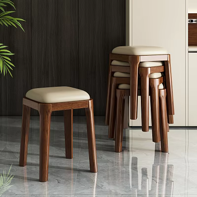 Modern Wooden Dining Chairs With Beige Seat Cushions Stackable Design For Kitchen Interior 3d model