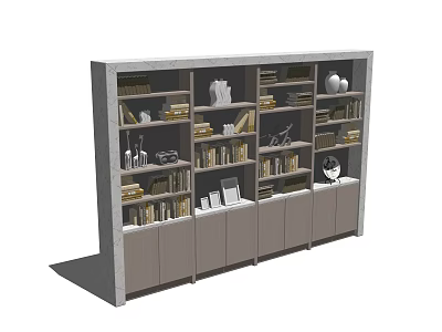 Modern Bookcase With Open Closed Shelves Books Vases Sculptures And Photo Frames 3d model