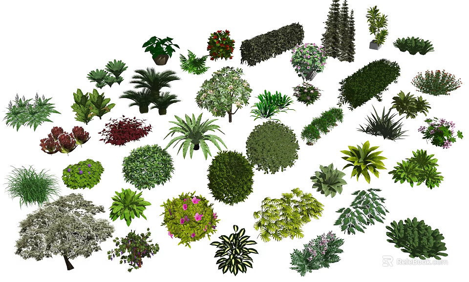 Various Types of Shrubs 3D Models Collection for Landscape Design 3d model 