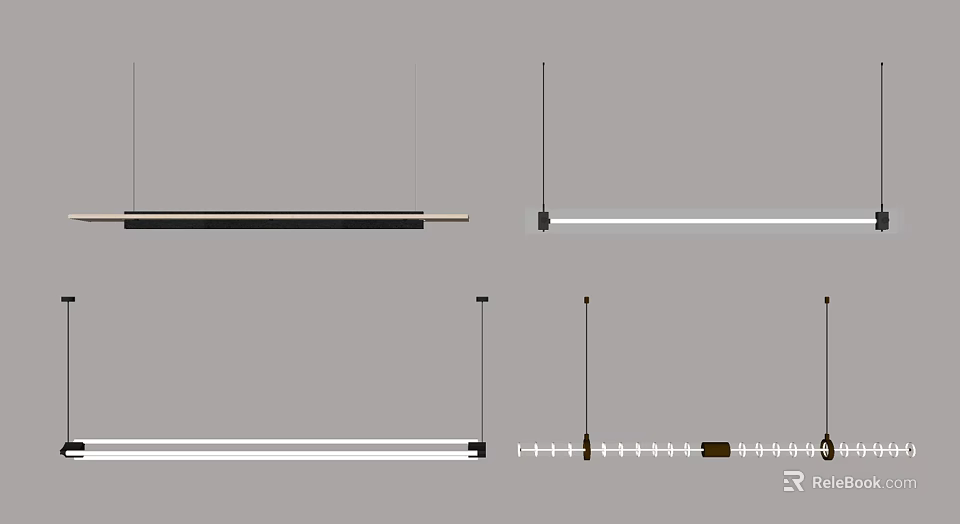 Minimalist Linear Chandelier Design With LED Lighting And Metal Suspension Structure 3d model 