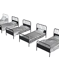 Modern Single Bed With Metal Frame White Mattress And Pillows On Blue Background