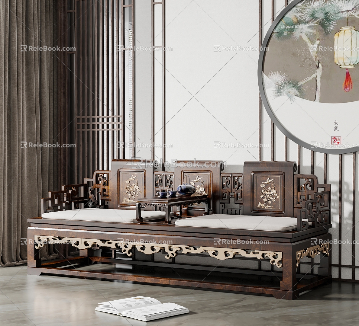 Chinese-style Luohan Bed Carved Luohan Bed 3d model