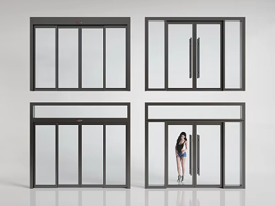 Double Doors With Modern Glass Panels And Black Frames For Sleek Interior Design 3d model