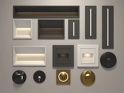 Modern Wall Niches In Black White Gold With Various Shapes And Lighted Features 3d model