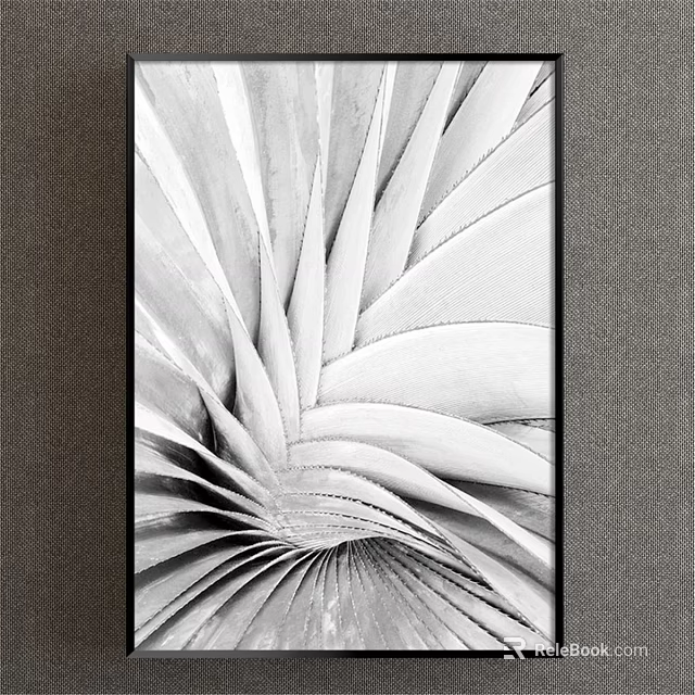Black and White Botanical Plant Painting With Abstract Leaf Design For Wall Decor 3d model 