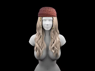 Game Movie Character With Red Crocheted Hat Blonde Long Braided Hair On Black Background 3d model