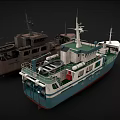 Two Ships Featuring Blue White Green Hull And Dark Industrial Deck Design
