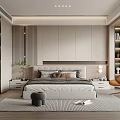 Modern Bedroom Interior With Large Bed Built In Cabinets Orange Armchair And Minimalist Design