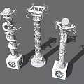 Elaborately Carved Decorative Pillars With Dragon Patterns And Ornamental Tops Bases