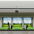Indoor Golf Practice Range With Multiple Hitting Bays Green Lawn View And Training Equipment 3d model