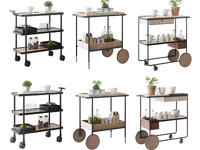 Commercial Kitchen Mobile Carts Multi Shelf Design With Wheels For Storage And Supplies 3d model