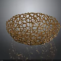 Golden Modern Metallic Hollow Mesh Bowl With Intricate Artistic Decorative Design