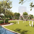 Garden Landscape With Winding Pathways Water Features Lush Trees Green Lawns And Artistic Structures