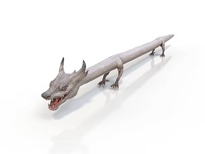 3D Mythical Dragon With Long Body Sharp Teeth Horns Open Mouth And Claws 3d model