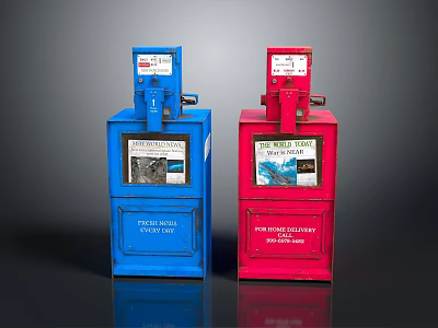Blue and Red Fire Department Emergency Safety Boxes With Instruction Panels 3d model