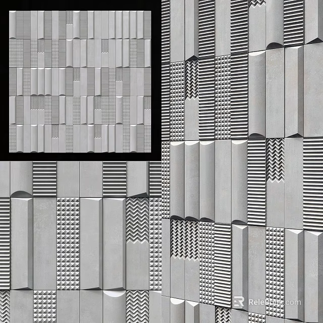 Modern Bathroom Accessories with Textured Gray Wall and Geometric Patterns Design 3d model 
