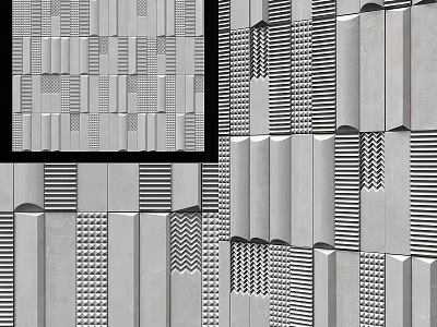 Modern Bathroom Accessories with Textured Gray Wall and Geometric Patterns Design 3d model