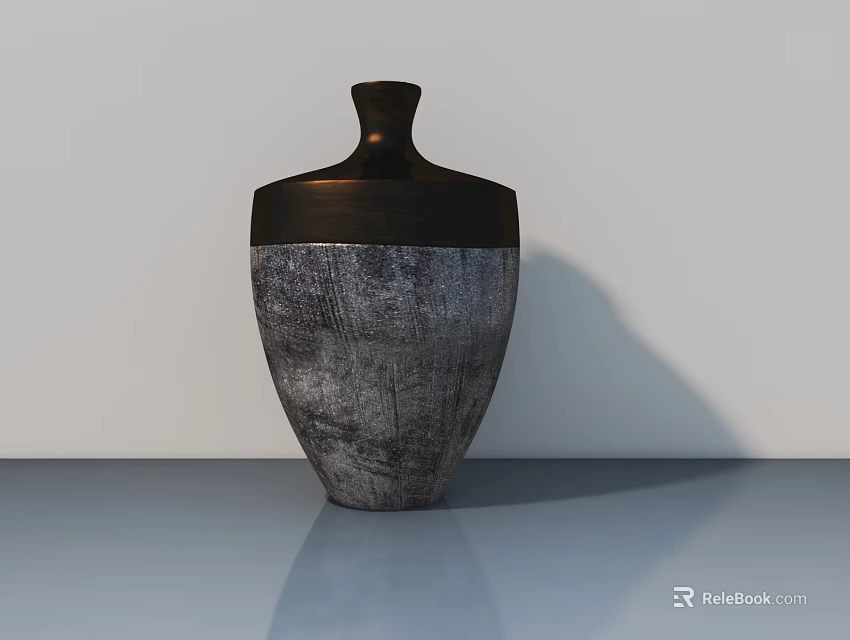 Dark Brown And Gray Textured Vase On Smooth Surface With White Background Wall 3d model