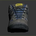 Gray And Blue Safety Shoes With Green Sole And Yellow Label Design