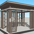 Traditional Chinese Gate Structure Featuring Metal Grille And Decorative Top Design 3d model